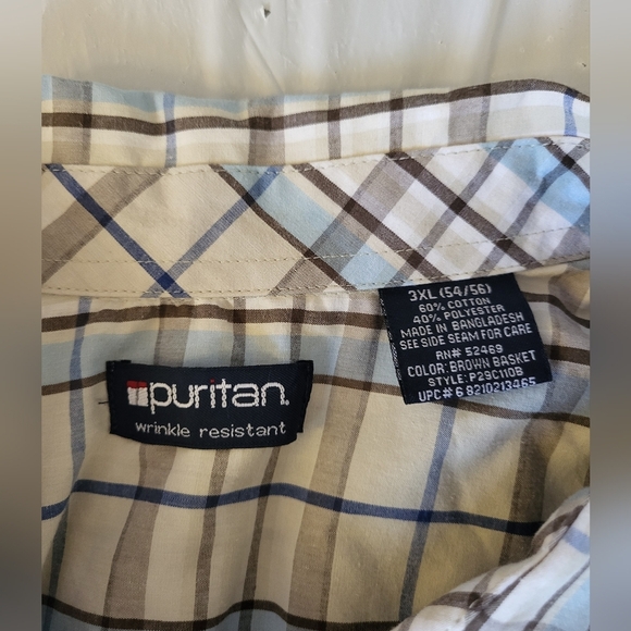 Puritan Men's Cream and Blue Checkered Shirt, Size 3XL - Picture 3 of 3